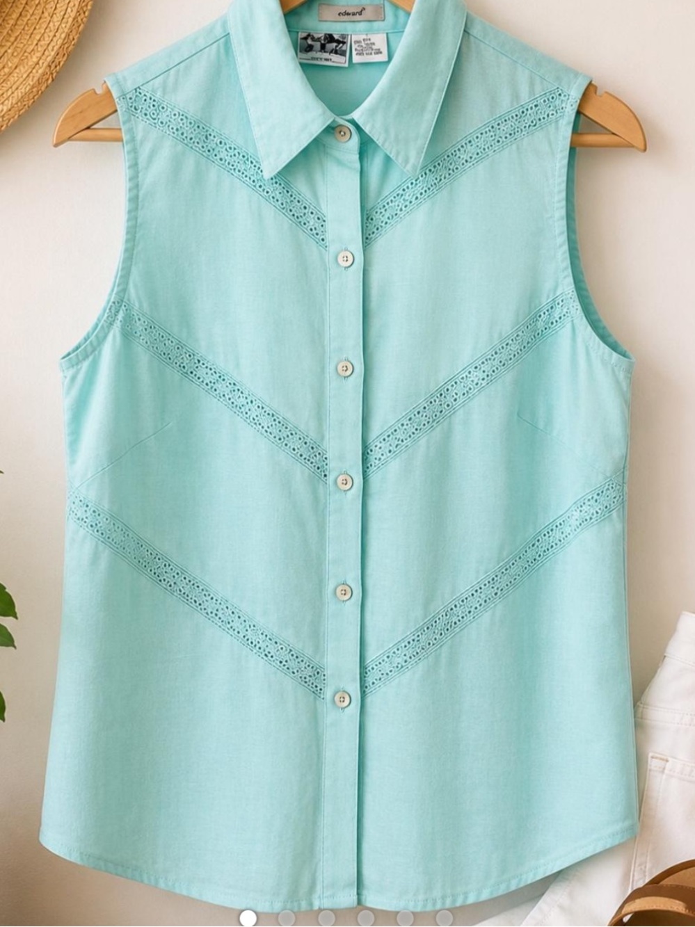 Edward Meller Aqua Blue Sleeveless Button-Front Shirt
